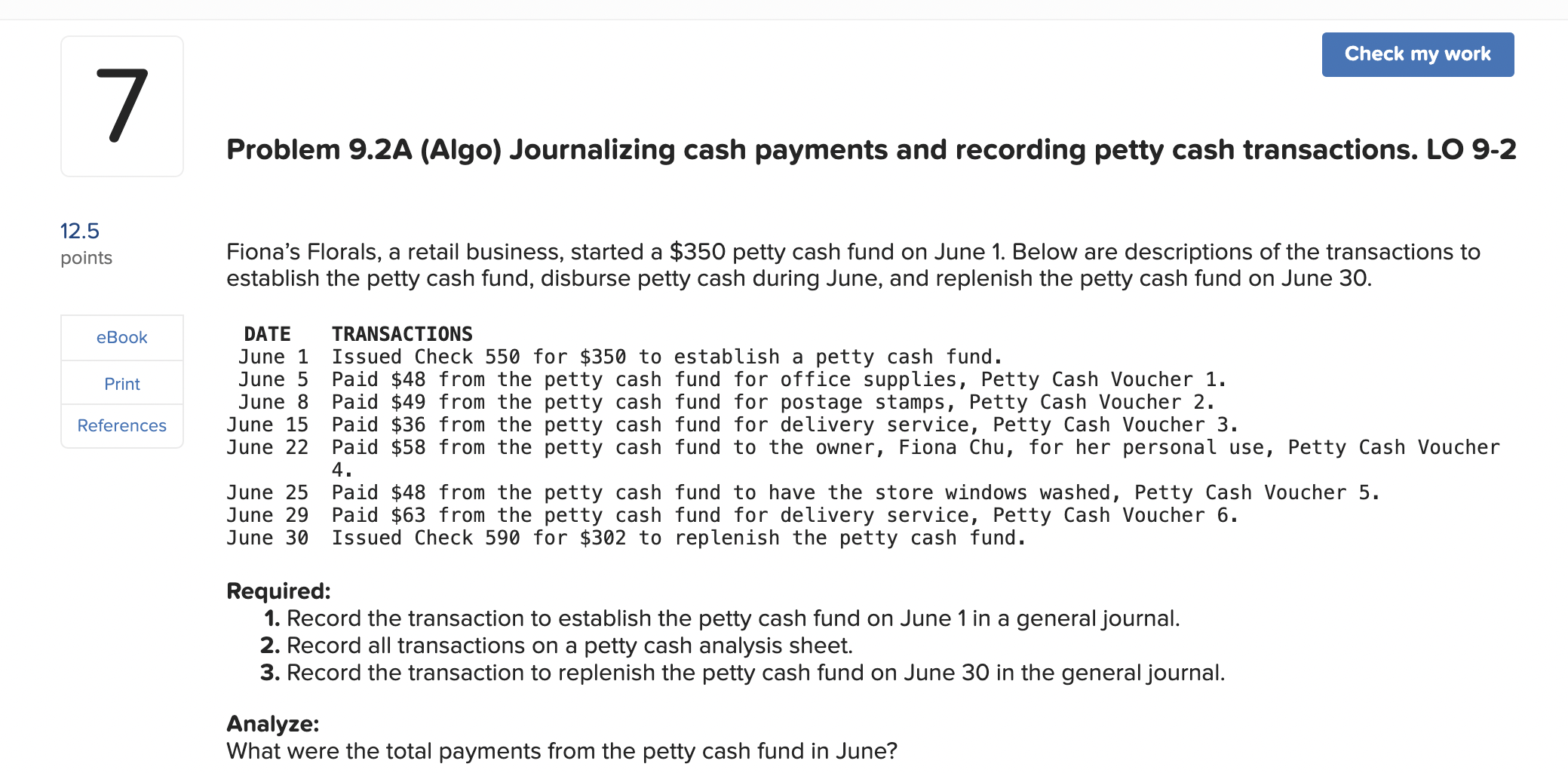 Problem 9 . 2 A ( Algo ) Journalizing cash