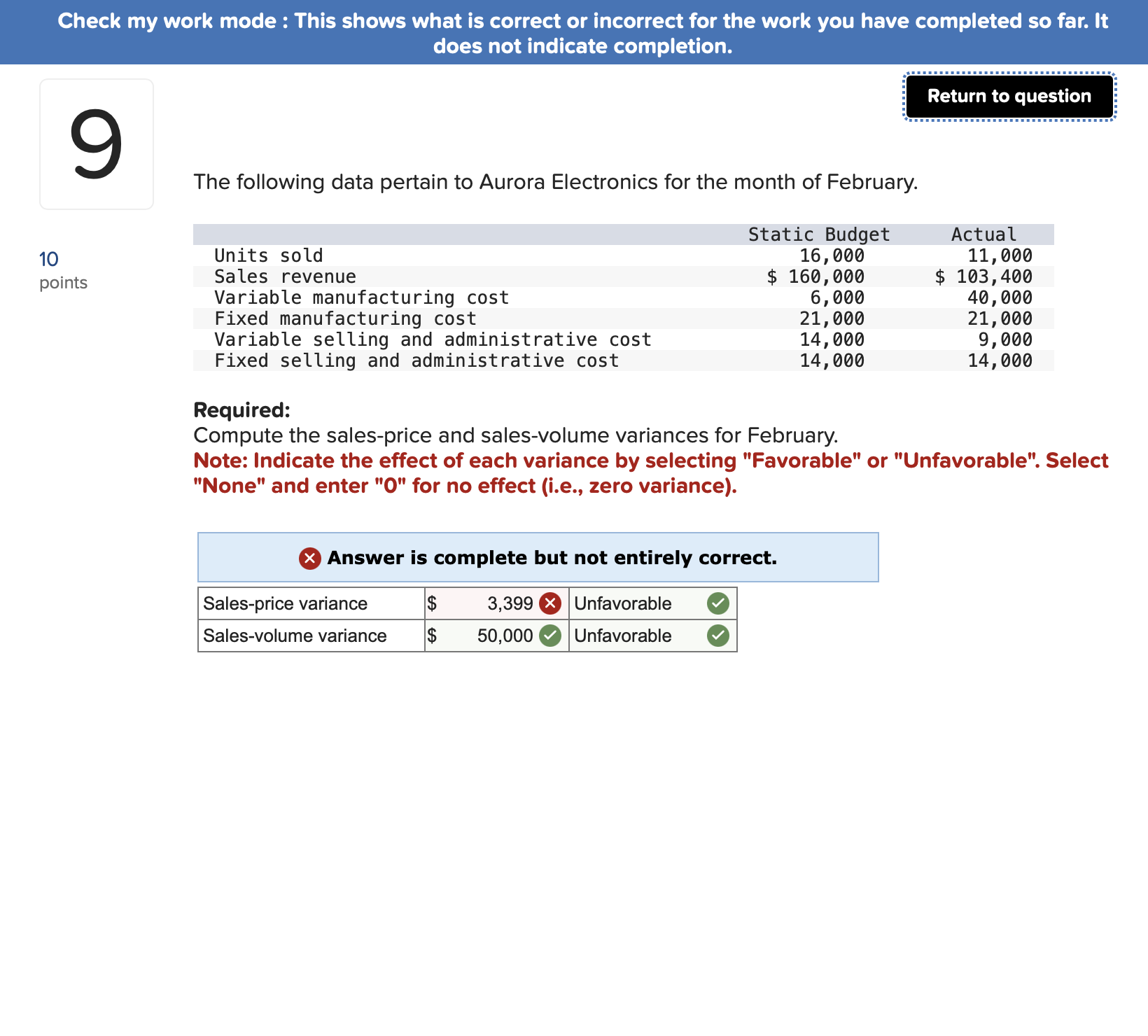 Check my work mode : This shows what is correct