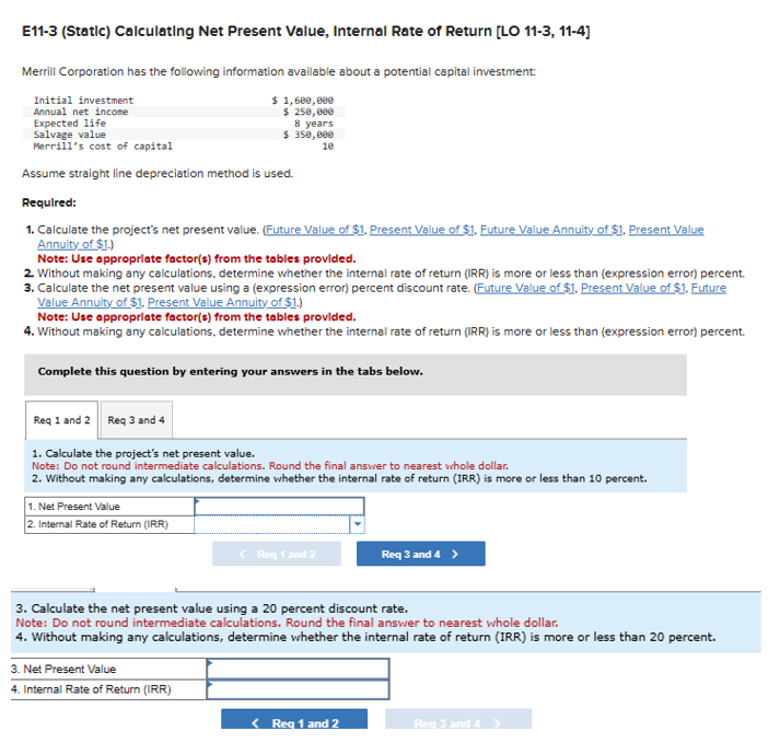 E 1 1 - 3 ( Static ) Calculating Net Present