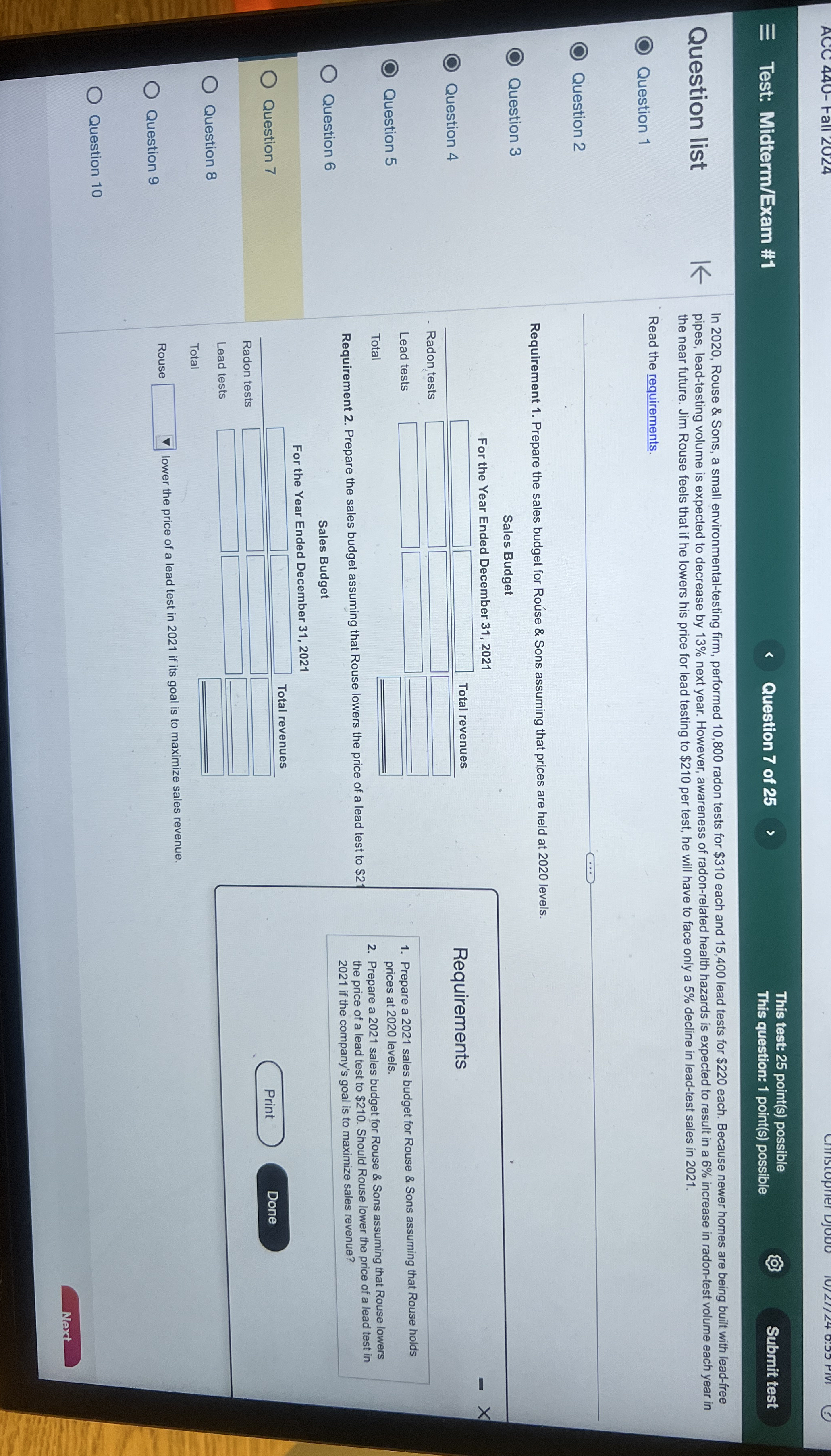 ACC 4 4 0 - - all 2 0 2 4 Test: Midterm / Exam #