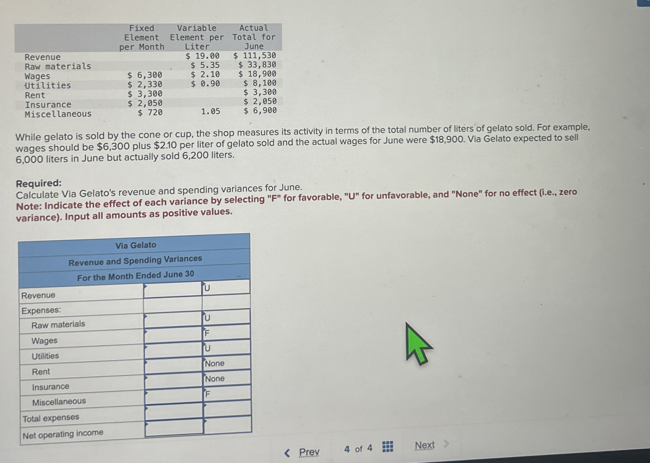 \ table [ [ , Fixed Element per Month,Variable