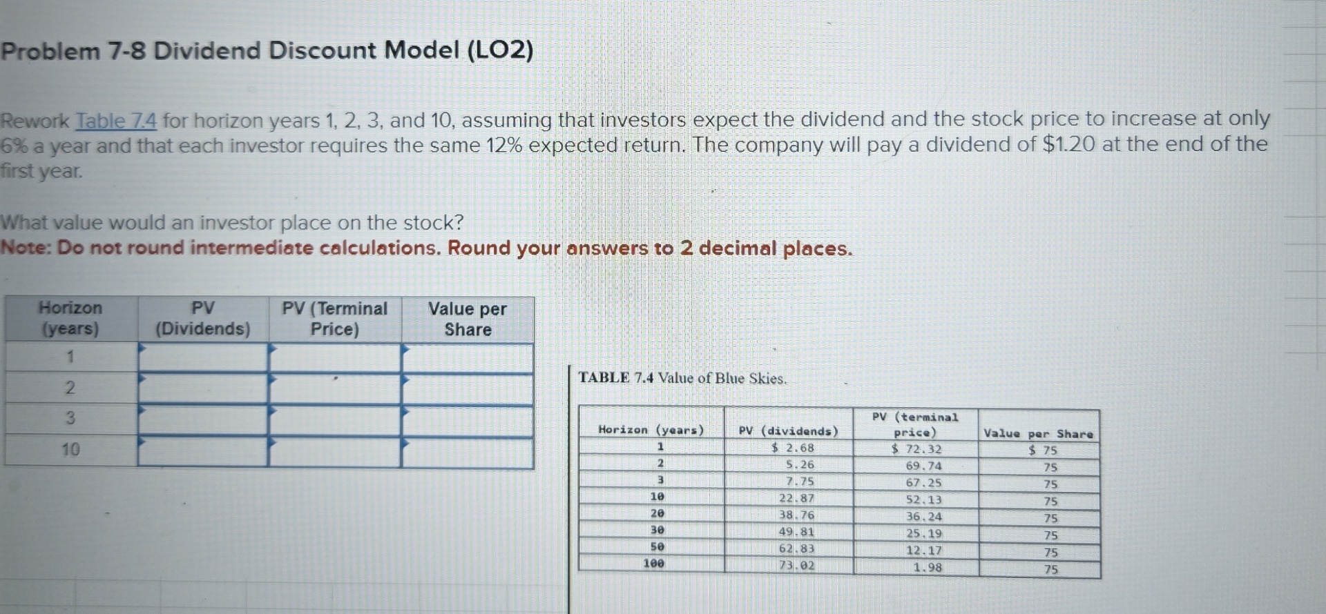 How to solve Problem 7 - 8 Dividend Discount