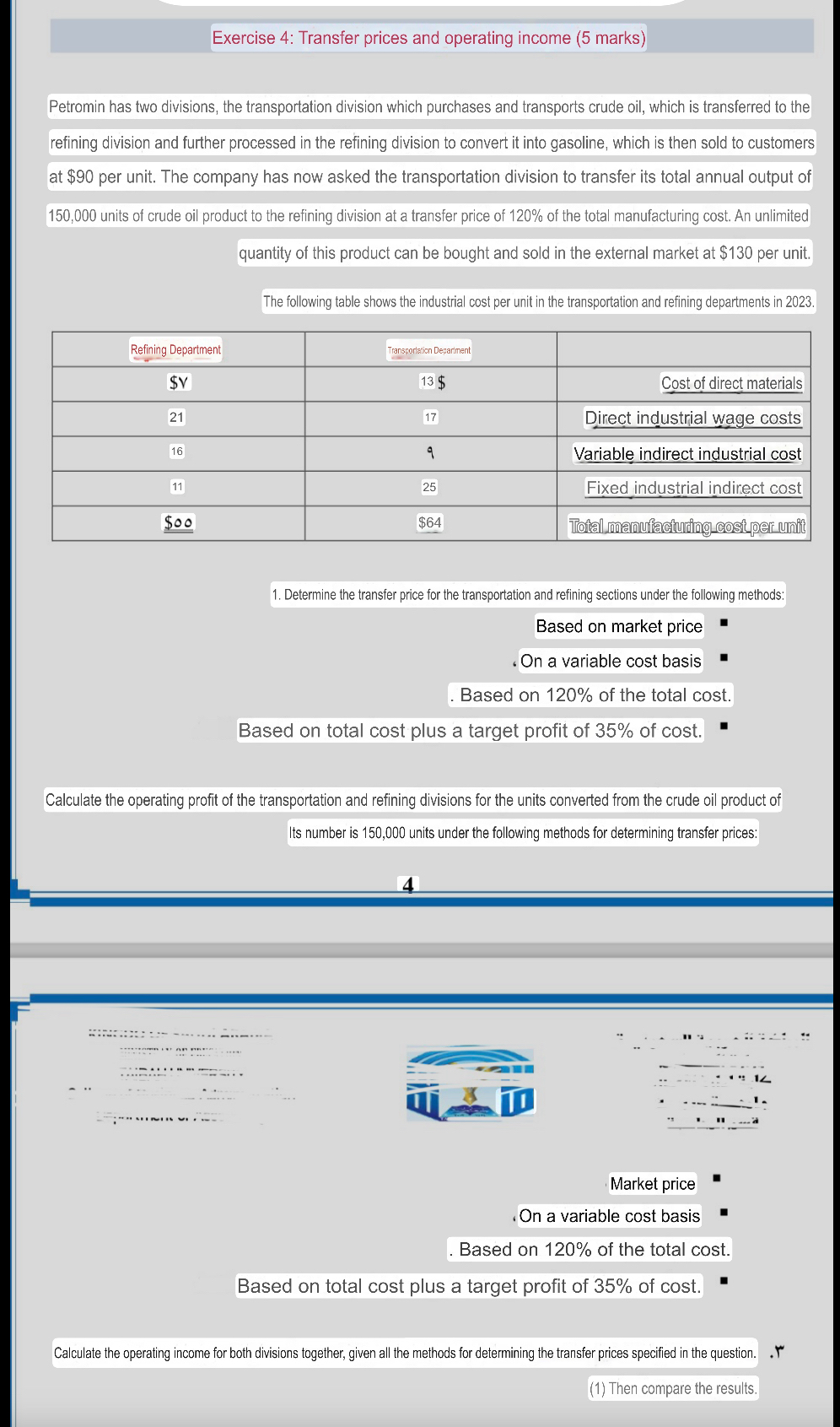 Exercise 4 : Transfer prices and operating income
