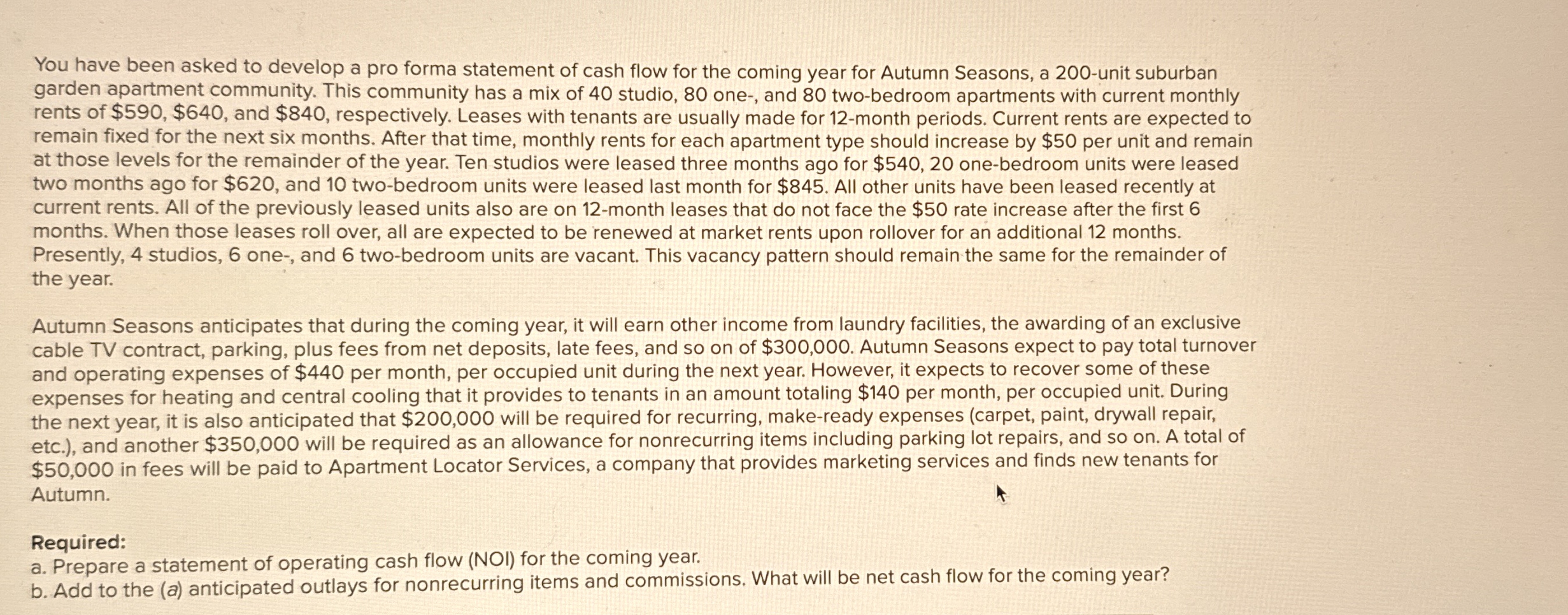 You have been asked to develop a pro forma