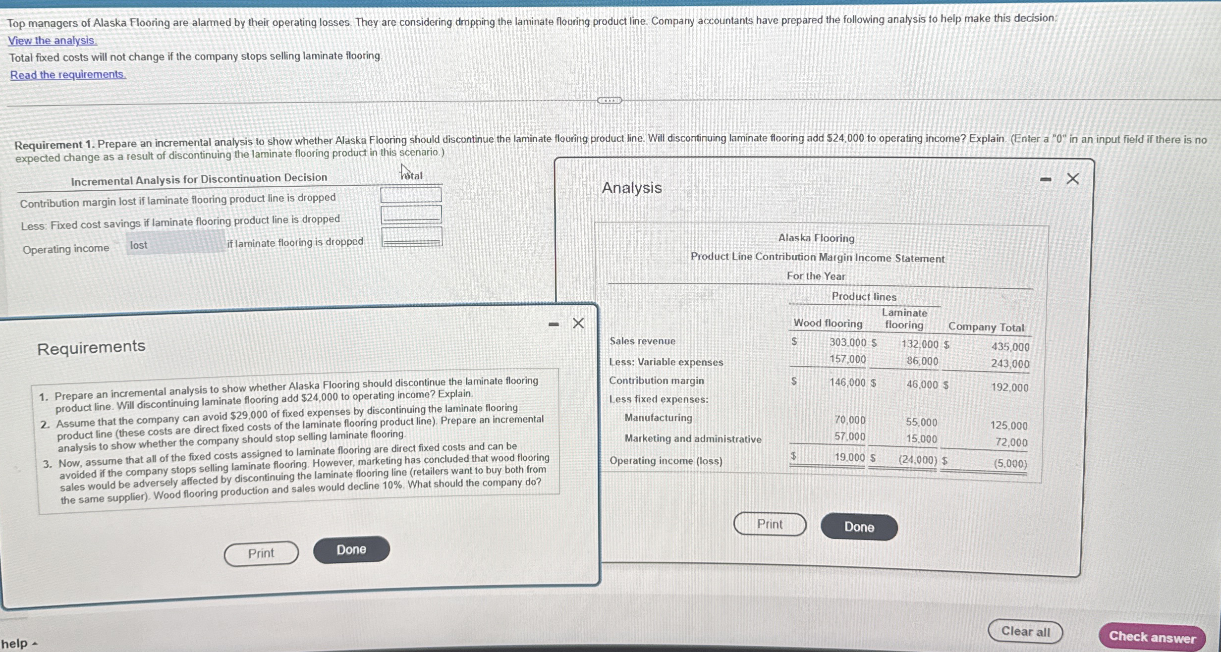 View the analysis. Total fixed costs will not