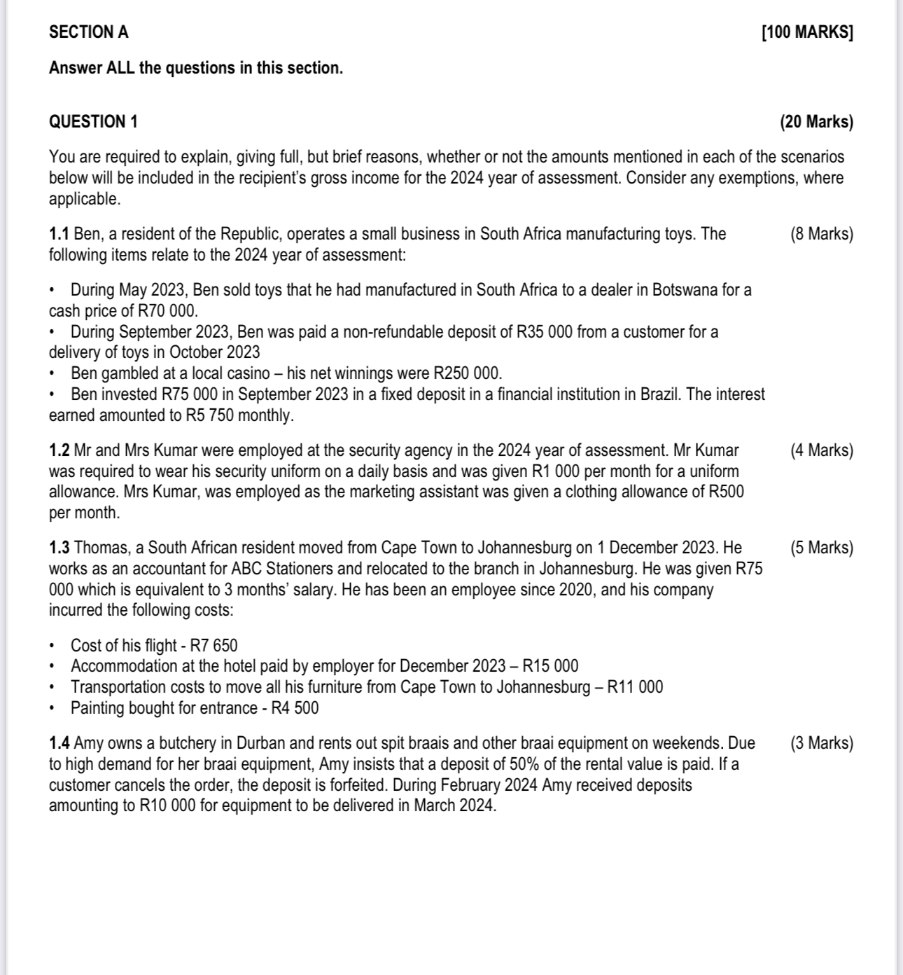 SECTION A [ 1 0 0 MARKS ] Answer ALL the