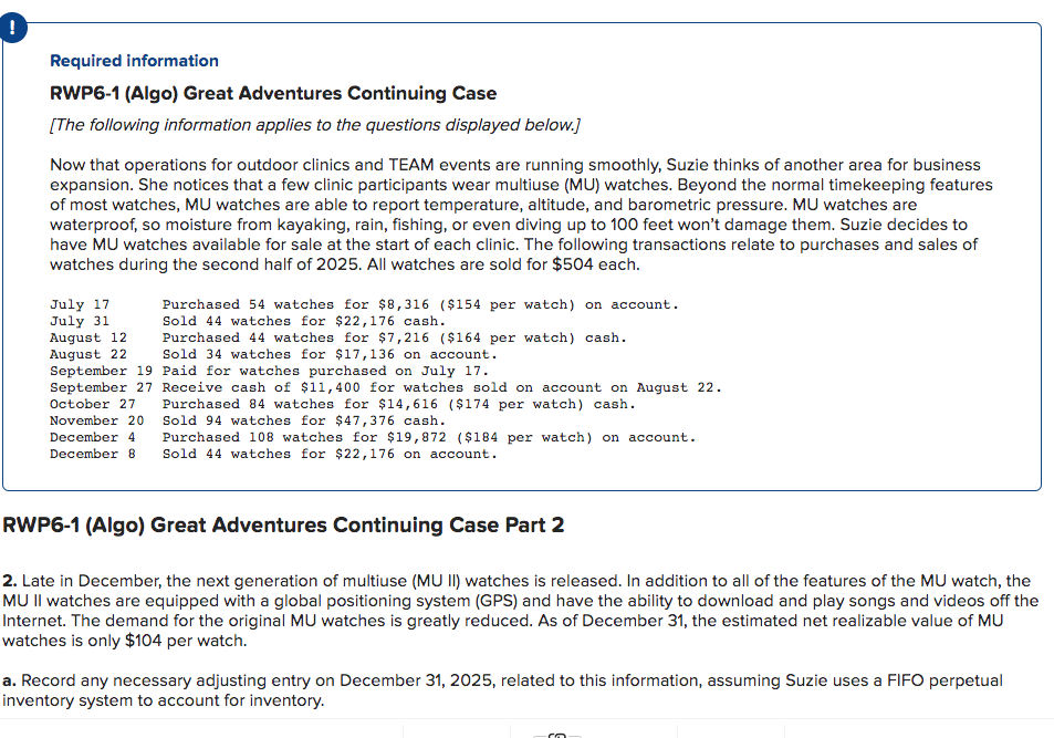 1 Record the adjustment for inventory. Note: