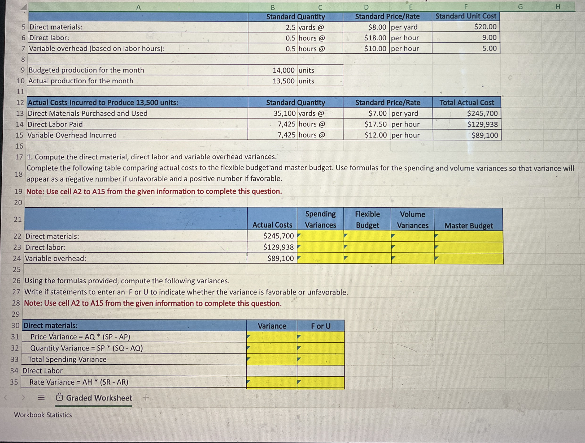 A B C D E F G H Compute the direct material,