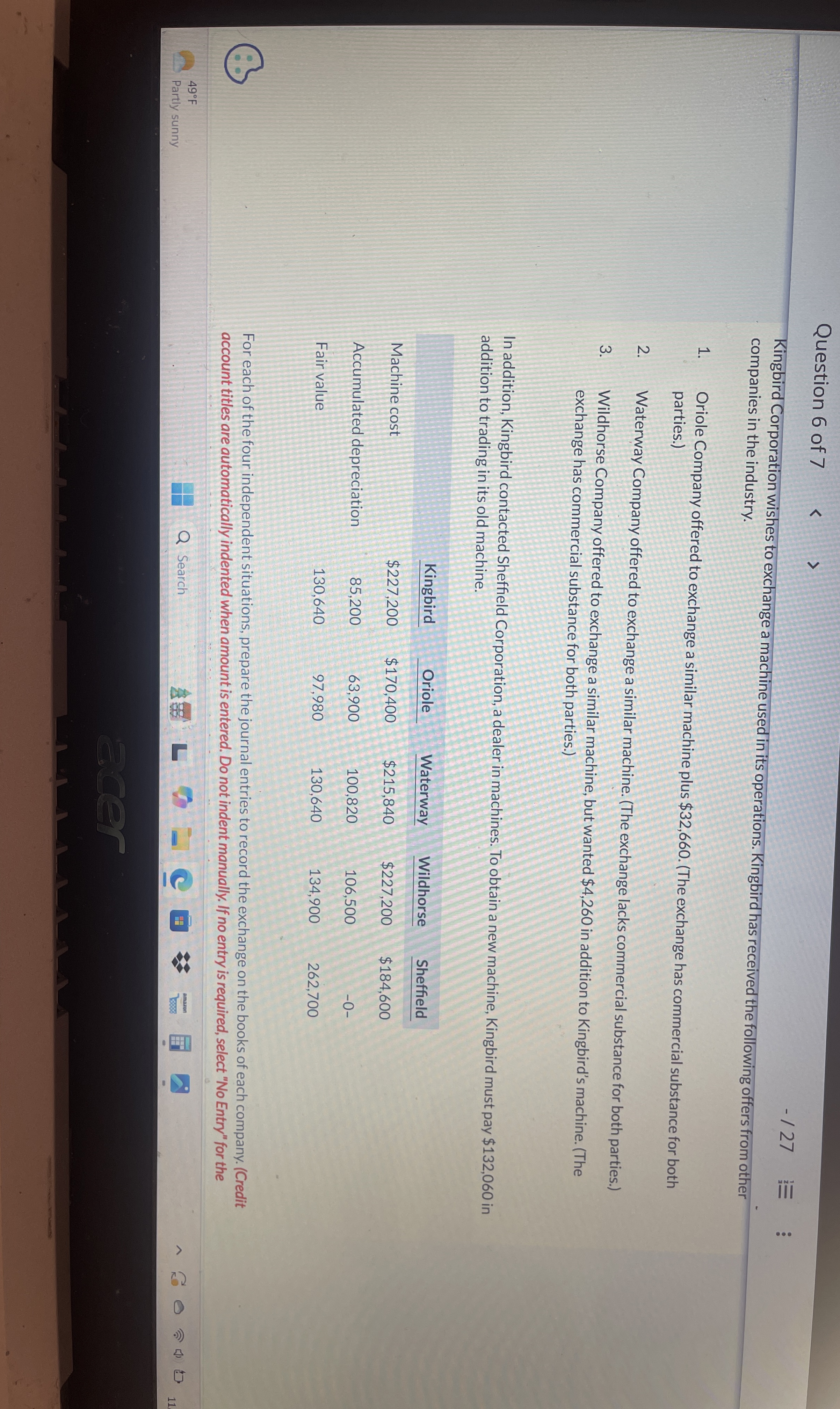 Question 6 of 7 / 2 7 Kingbird Corporation wishes