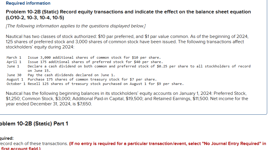 Problem 1 0 - 2 B ( Static ) Record equity
