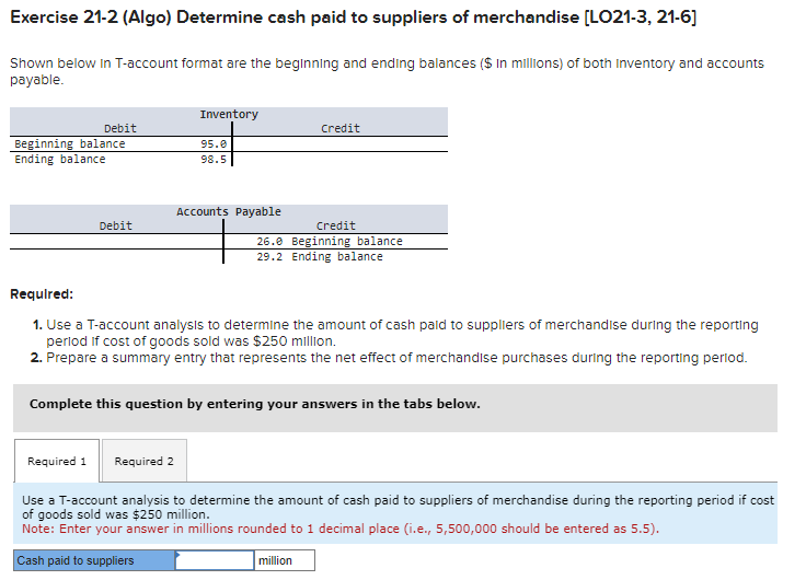 Exercise 2 1 - 2 ( Algo ) Determine cash paid to