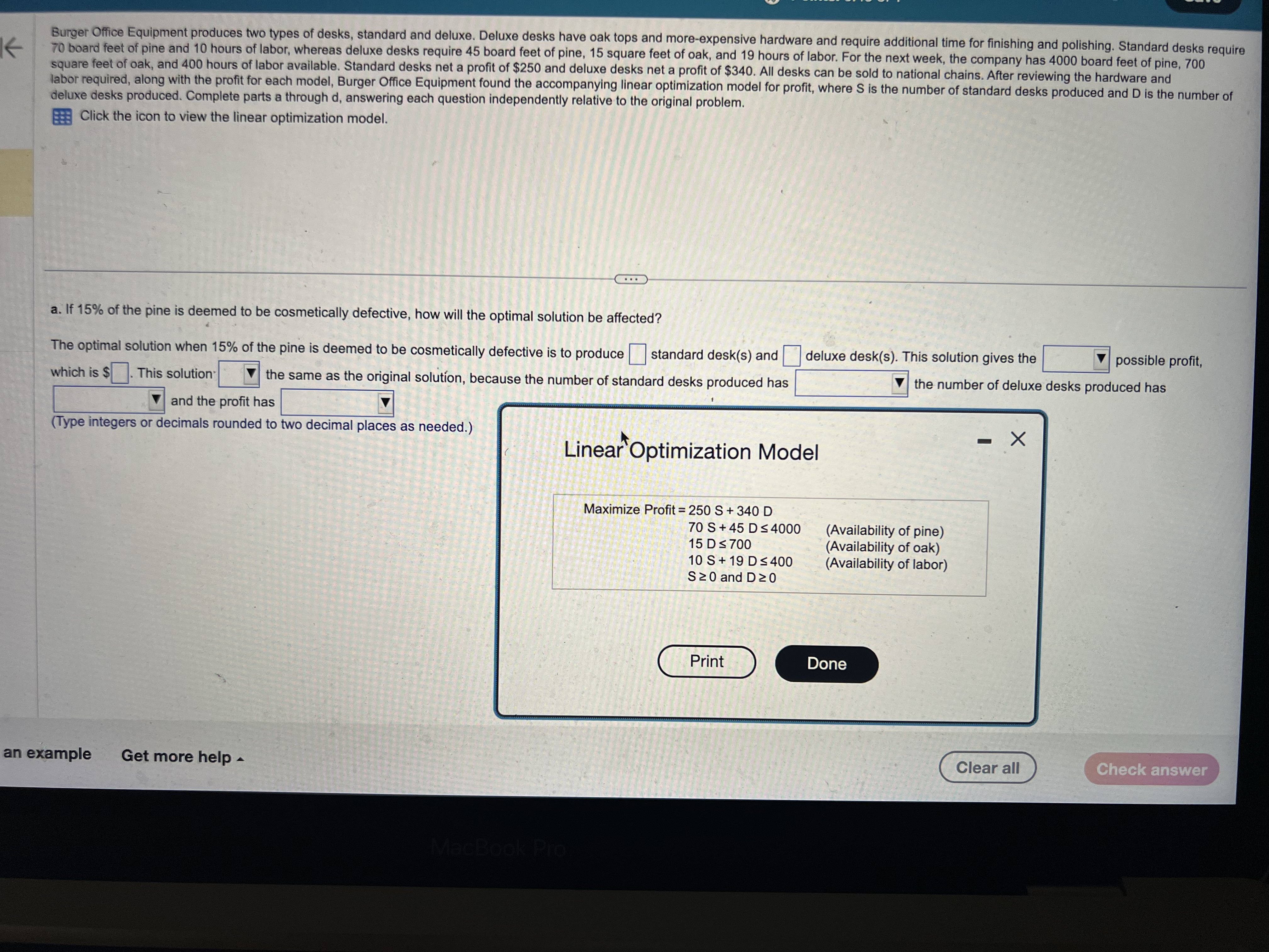 Burger Office Equipment produces two types o f