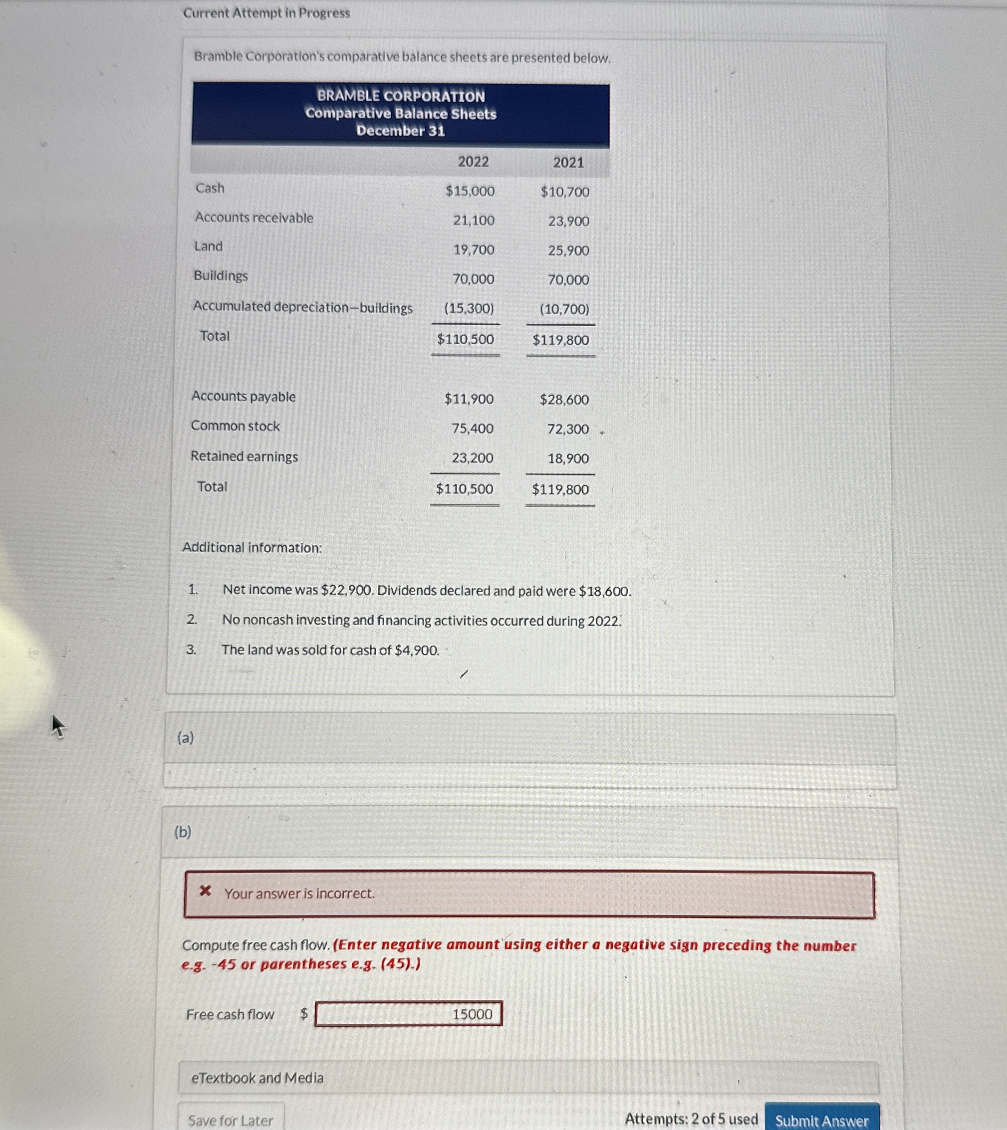 Bramble Corporation's comparative balance sheets