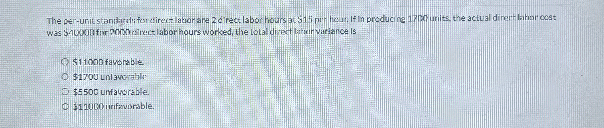 The per - unit standards for direct labor are 2