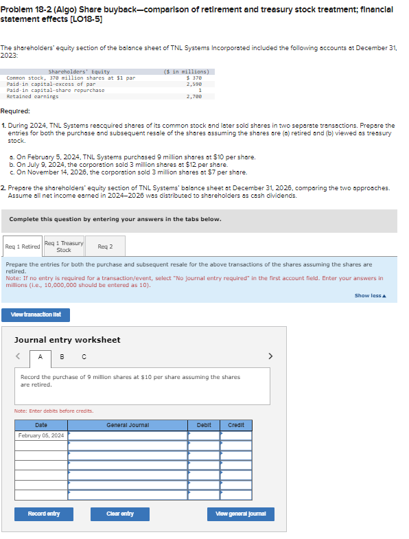 Problem 1 8 - 2 ( Algo ) Share buy back -