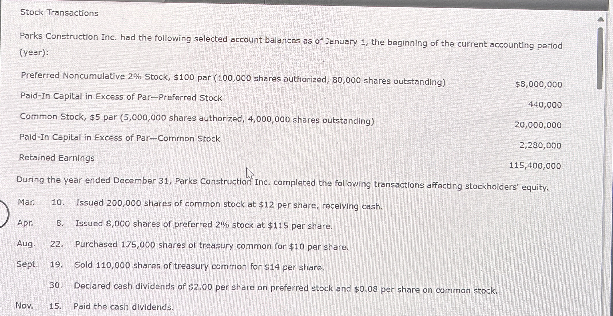 Stock Transactions Parks Construction Inc. had