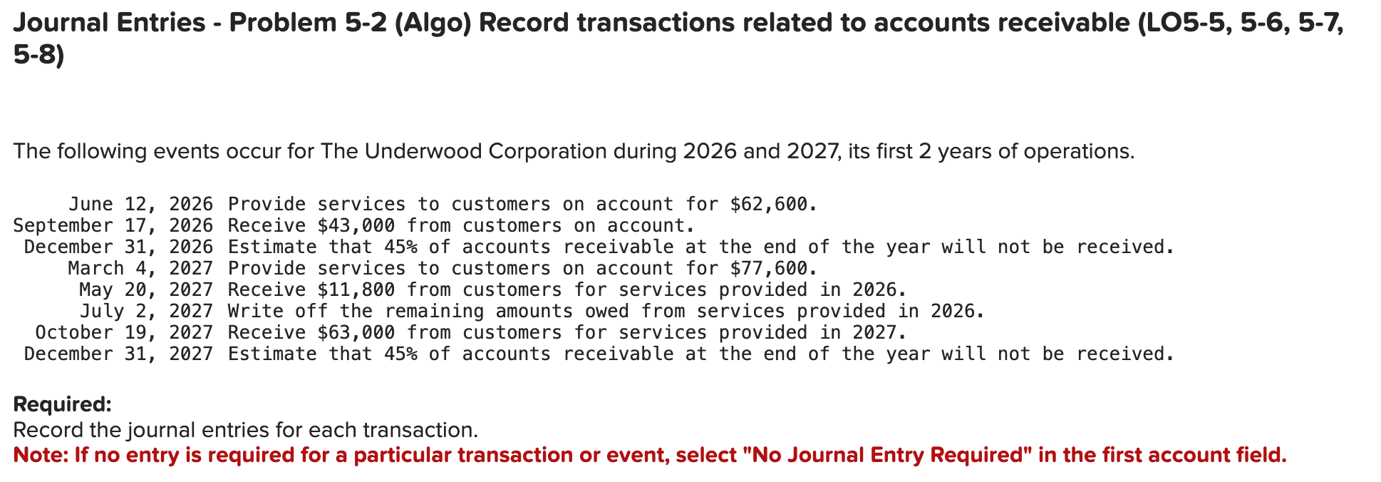 Journal Entries - Problem 5 - 2 ( Algo ) Record