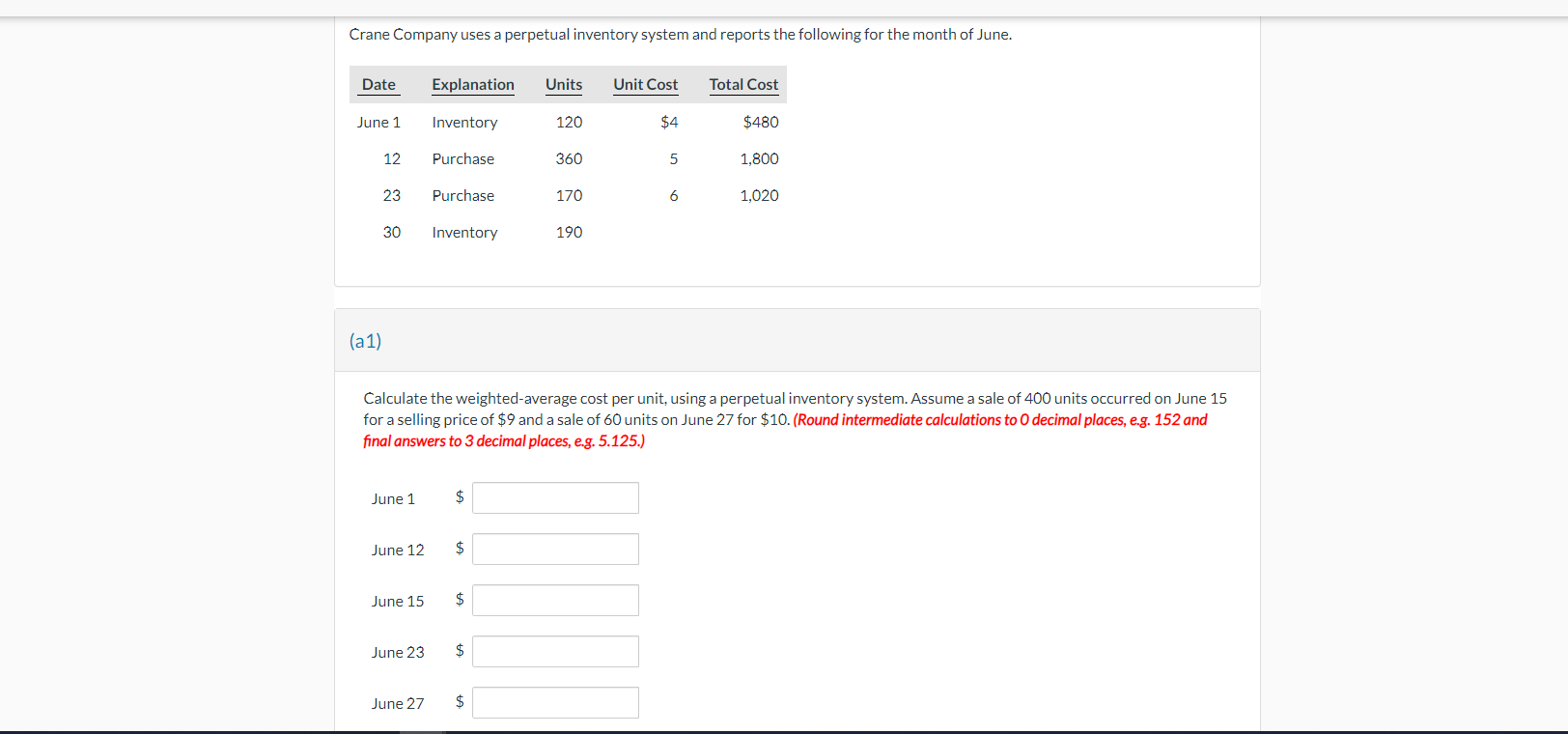 Solve ( a 2 ) only Crane Company uses a perpetual