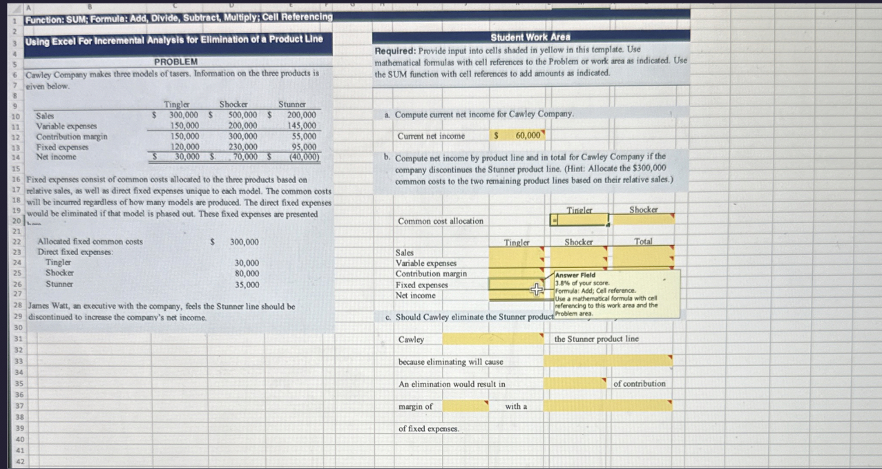 Function: SUM; Formula: Add, Divide, Subtract,