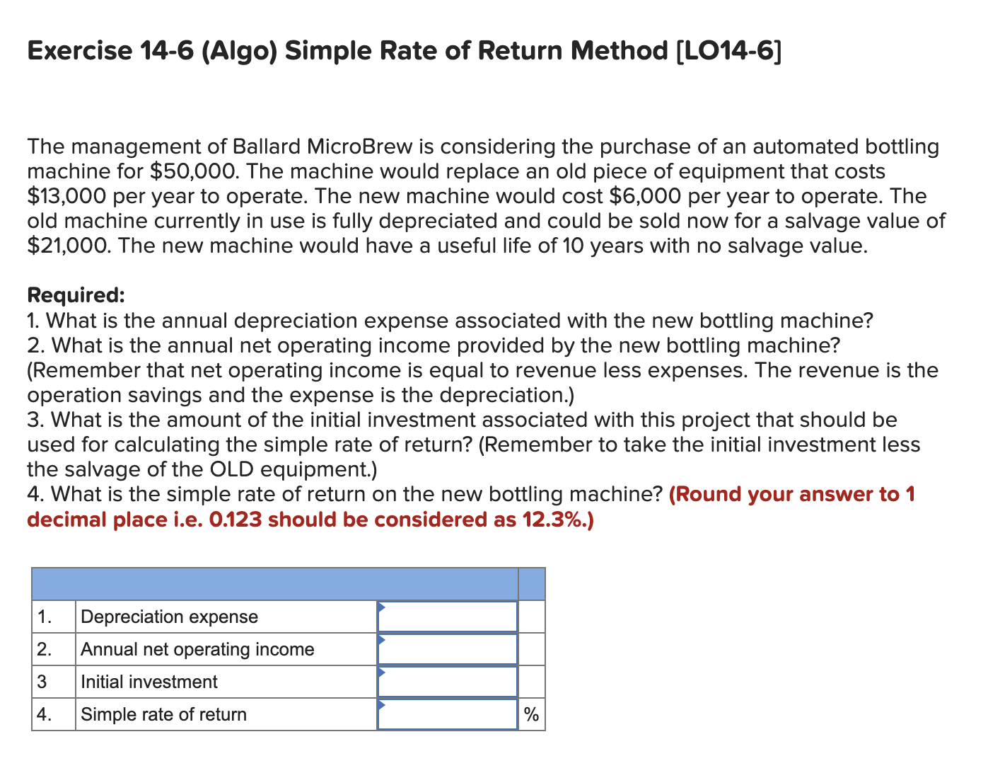 Exercise 1 4 - 6 ( Algo ) Simple Rate of Return
