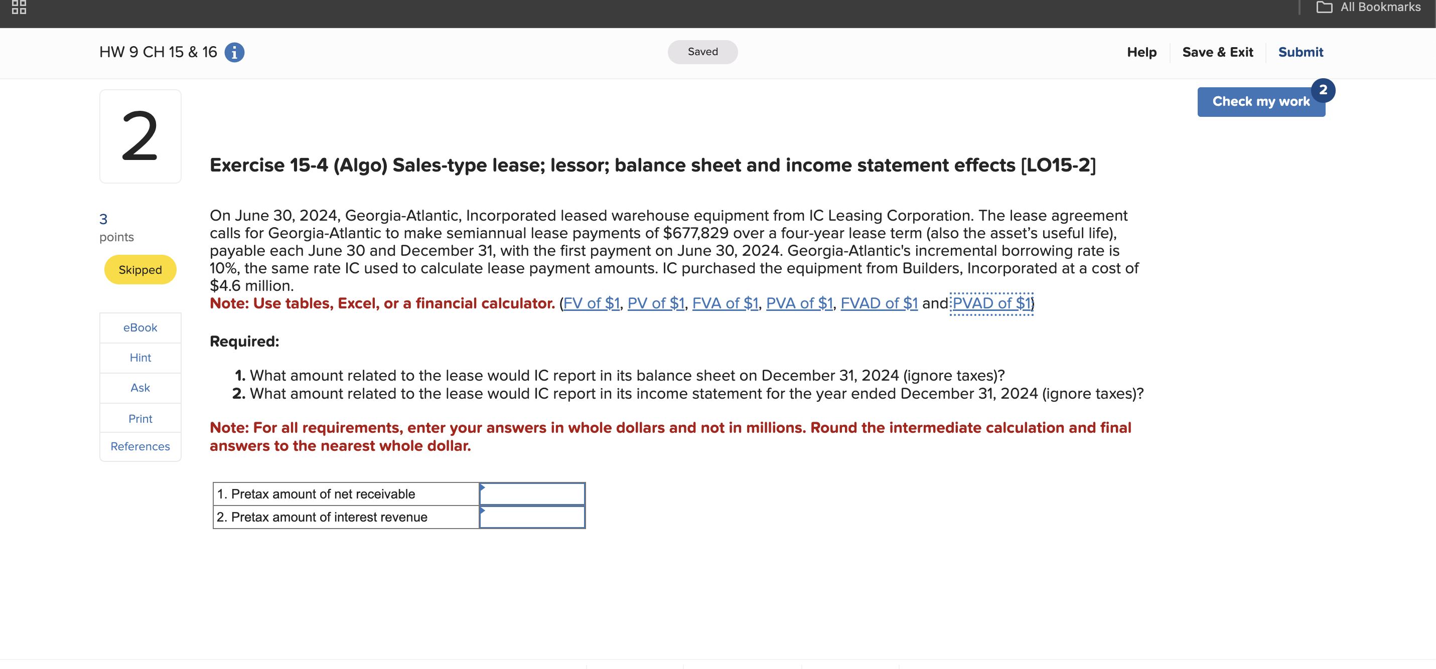 Exercise 1 5 - 1 3 ( Algo ) Lessee; operating