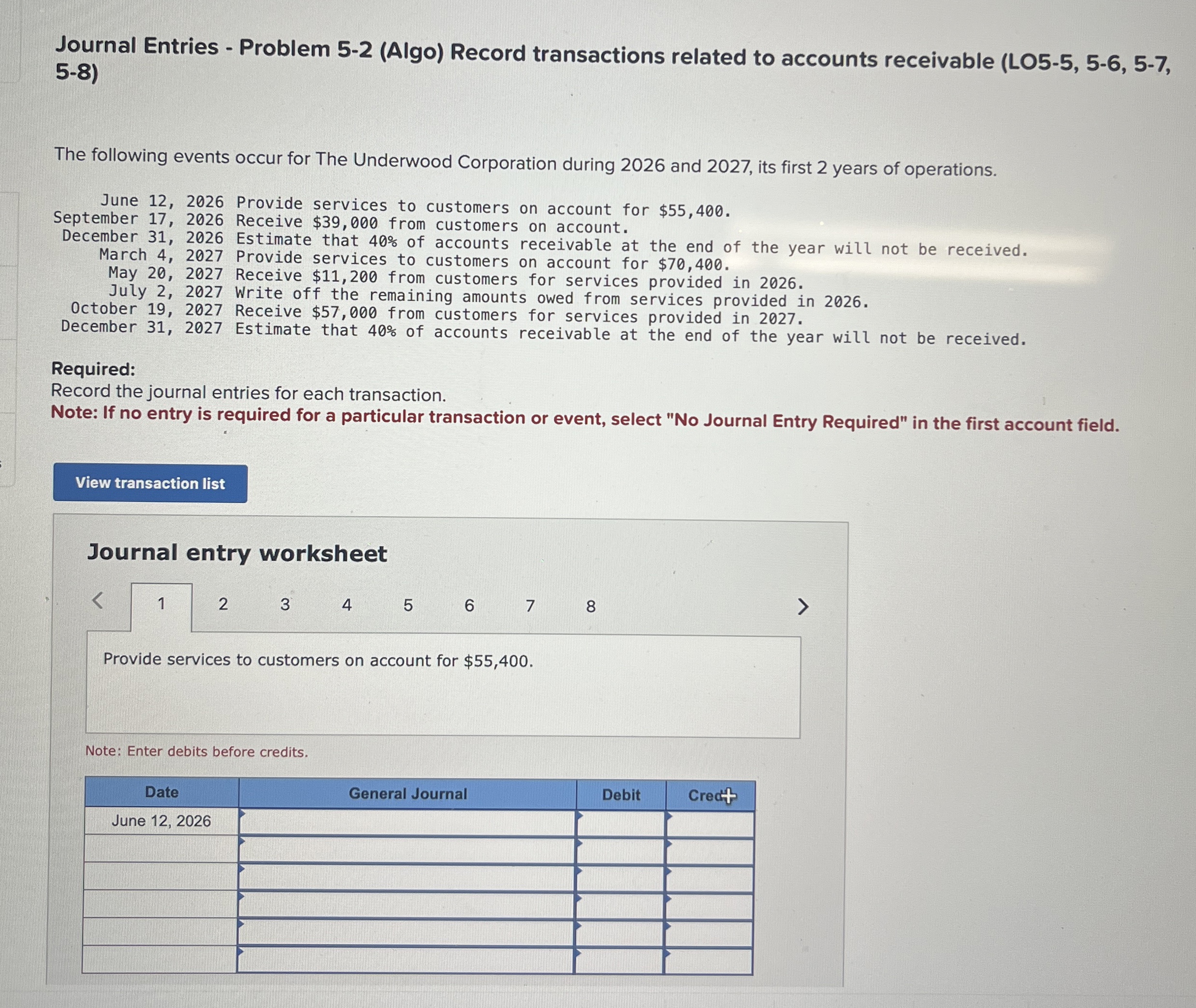 Journal Entries - Problem 5 - 2 ( Algo ) Record