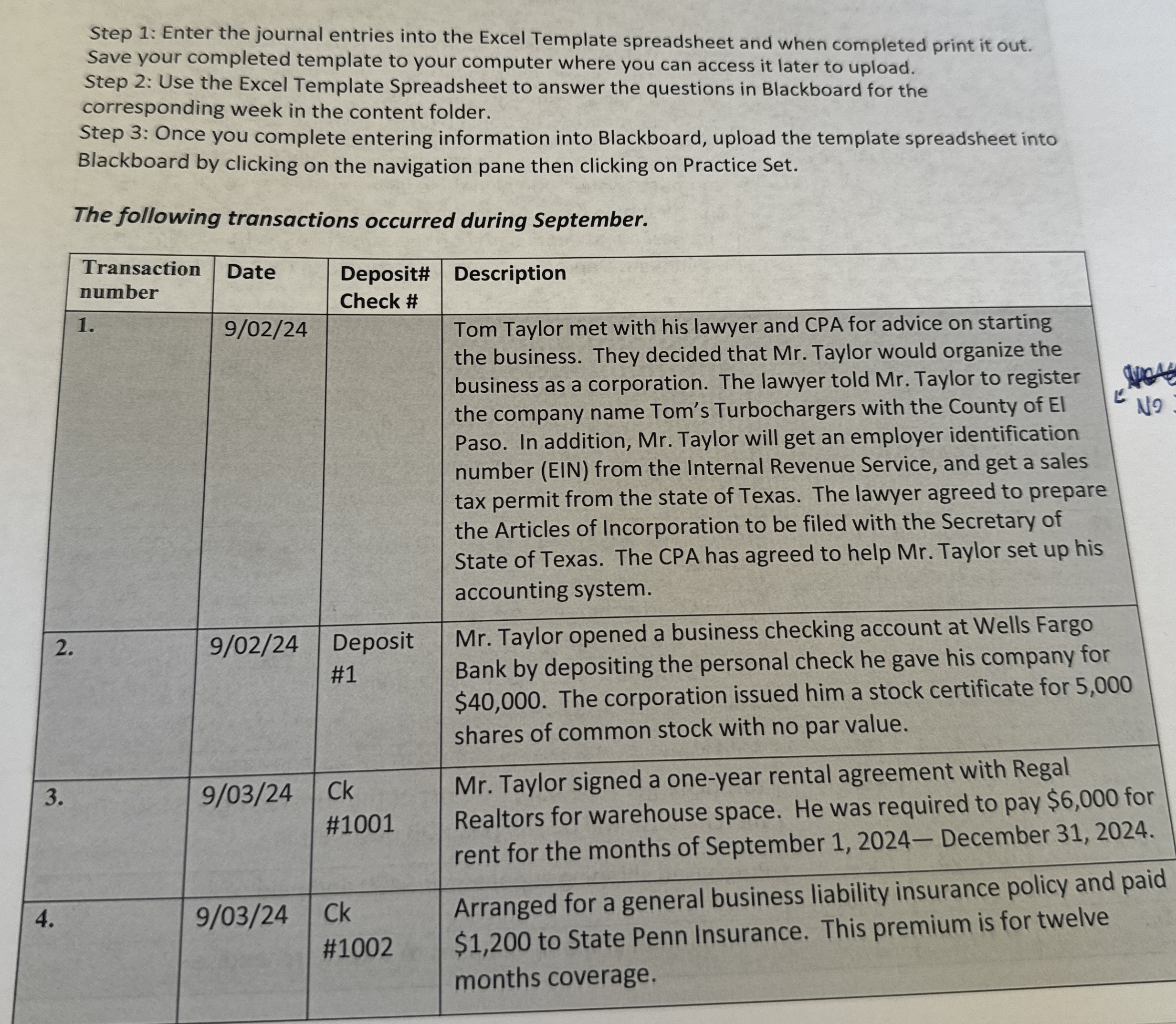 Step 1 : Enter the journal entries into the Excel