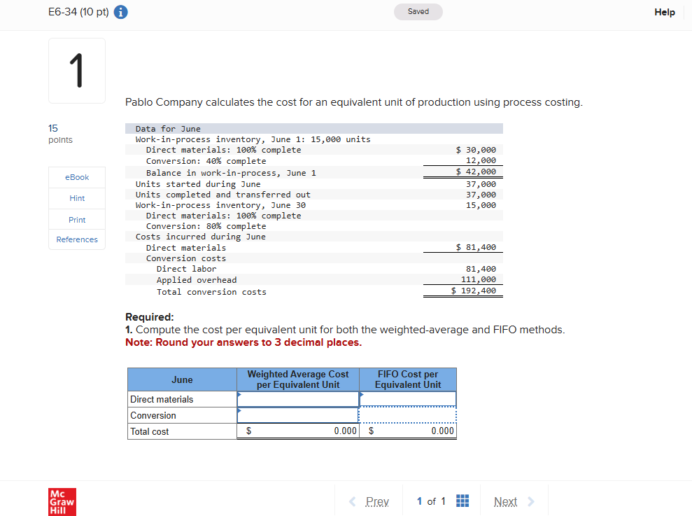 E 6 - 3 4 ( 1 0 pt ) i Help 1 1 5 points \ begin