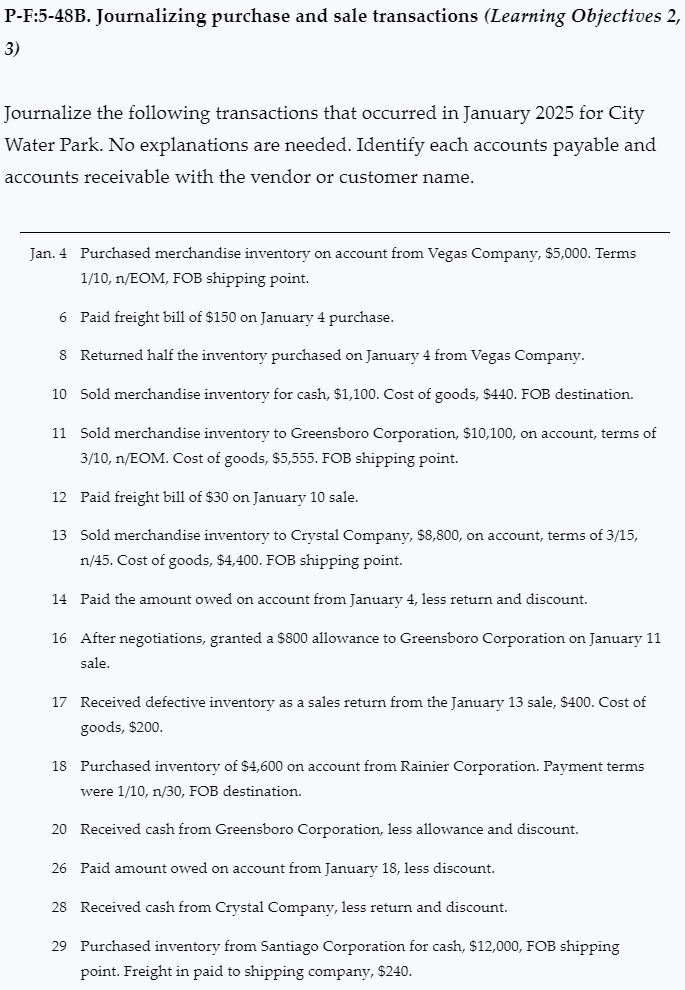 P - F: 5 - 4 8 B . Journalizing purchase and sale