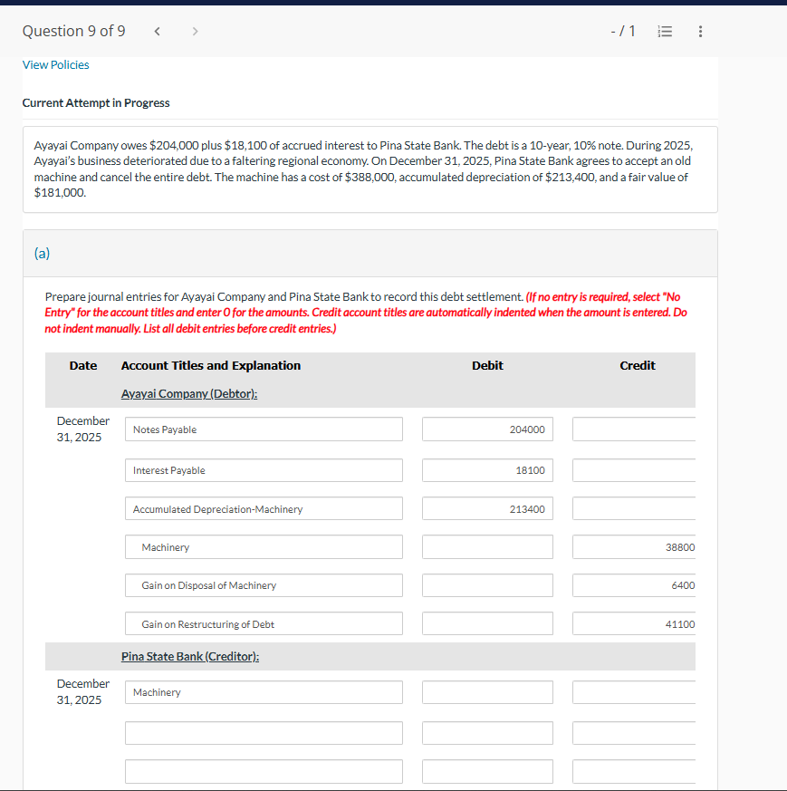 Current Attempt in Progress Ayayai Company owes \