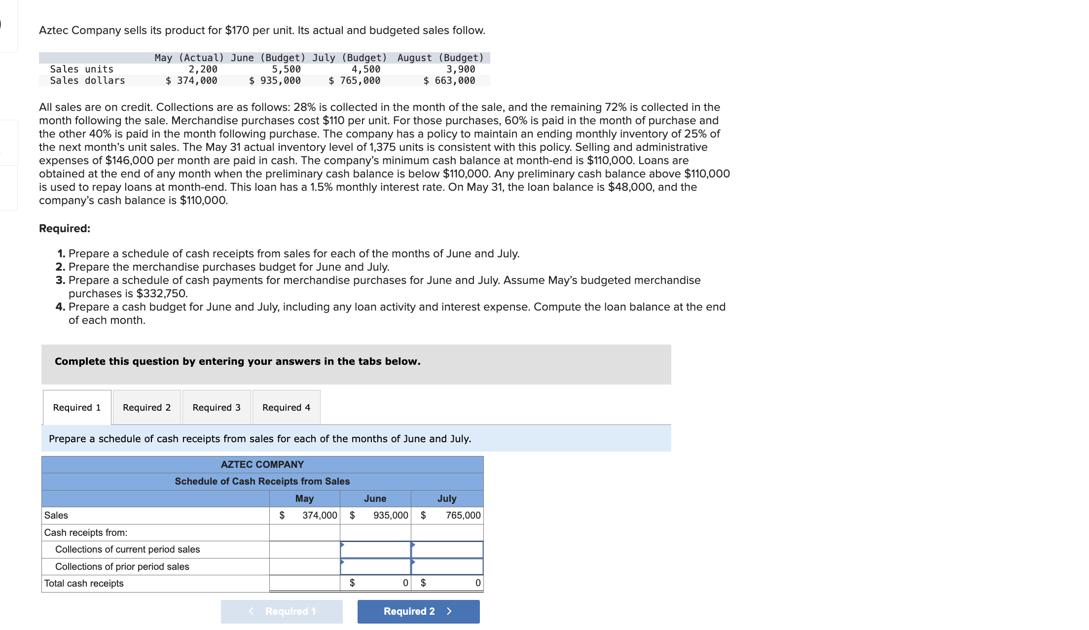 Aztec Company sells its product for \ ( \ $ 1 7 0
