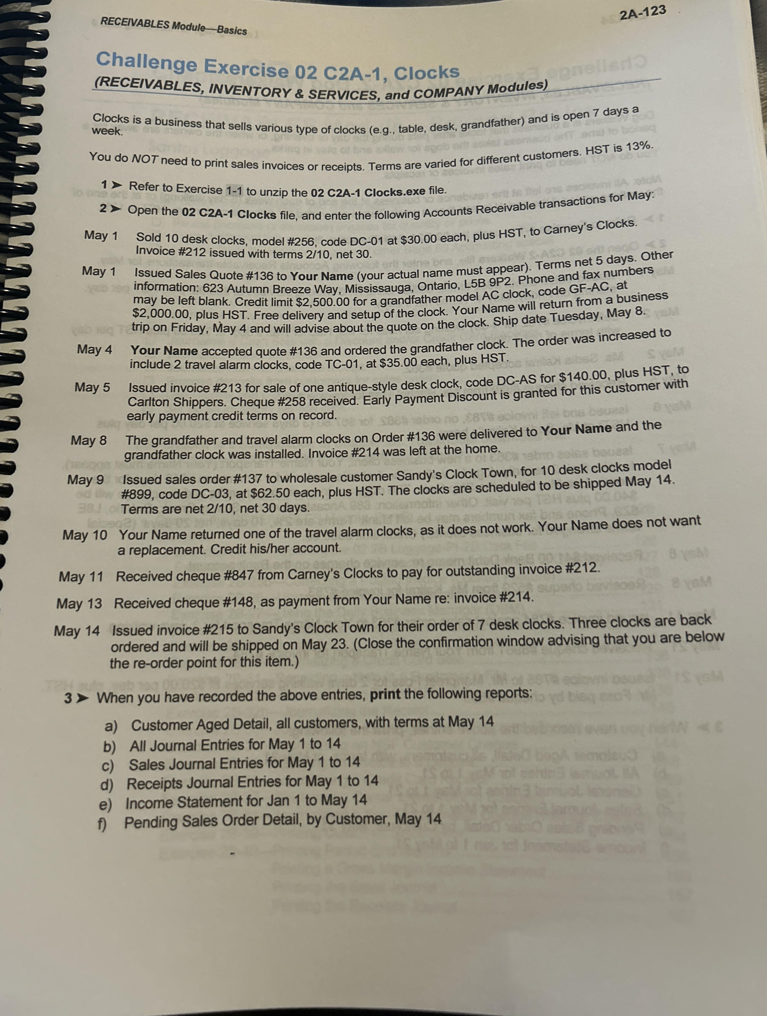 RECEIVABLES Module - Basics 2 A - 1 2 3 Challenge