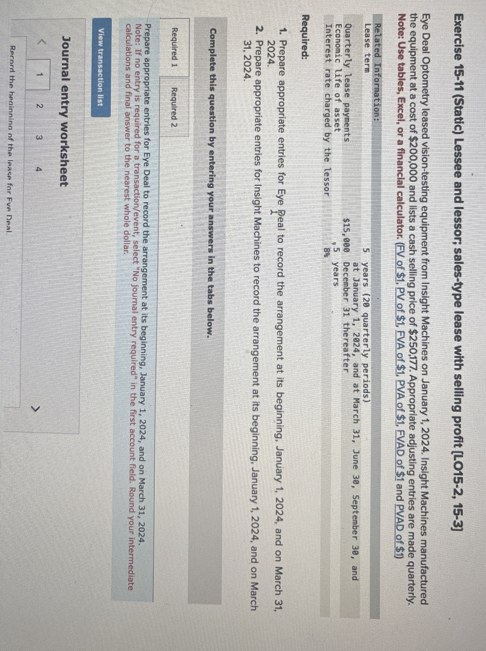 Exercise 1 5 - 1 1 ( Static ) Lessee and lessor;