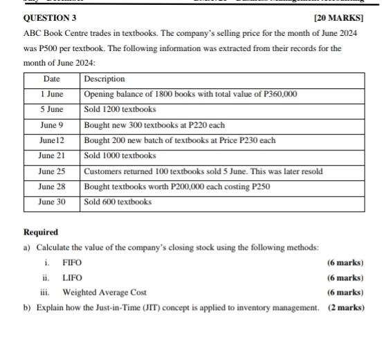 QUESTION 3 [ 2 0 MARKS ] ABC Book Centre trades