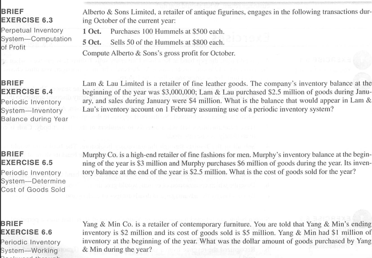 BRIEF EXERCISE 6 . 3 Perpetual Inventory System -