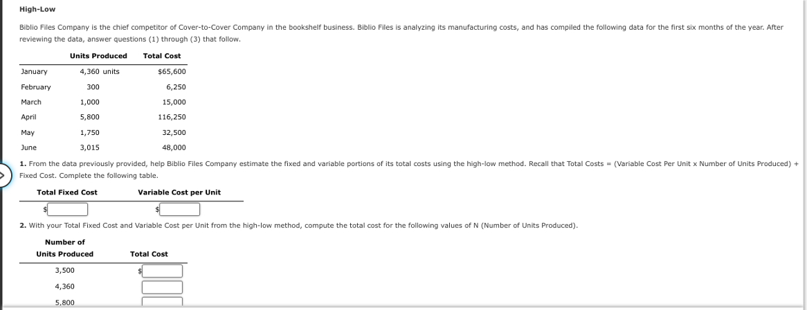 High - Low reviewing the data, answer questions (