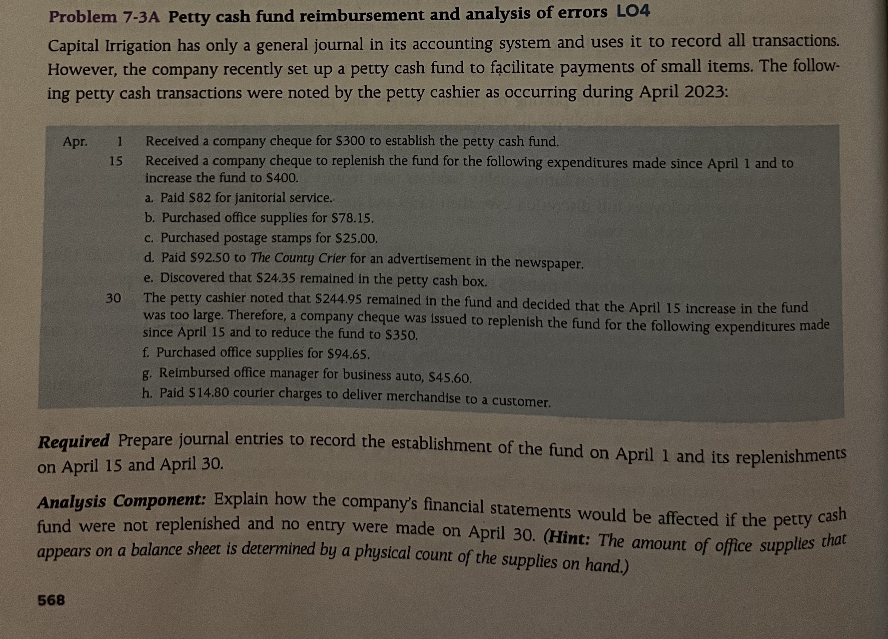 How to solve Problem 7 - 3 A Petty cash fund