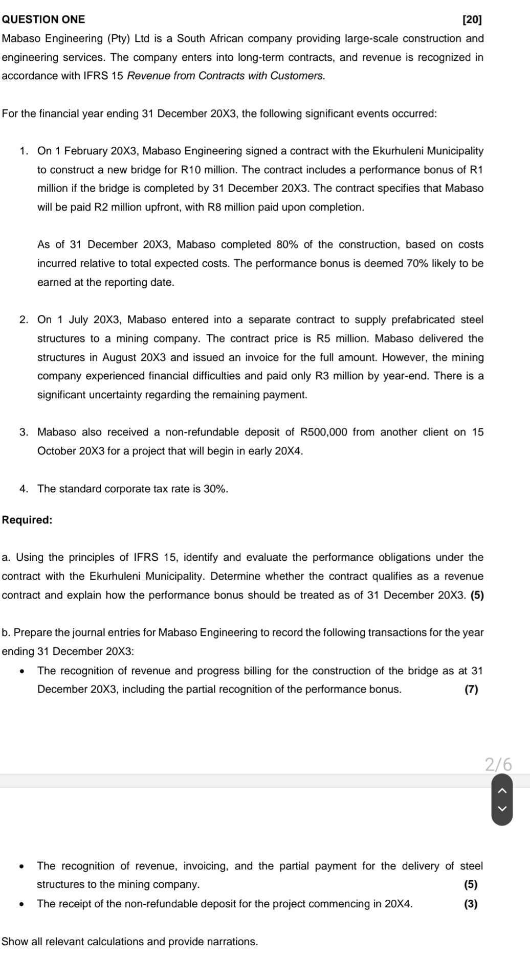 QUESTION ONE [ 2 0 ] Mabaso Engineering ( Pty )