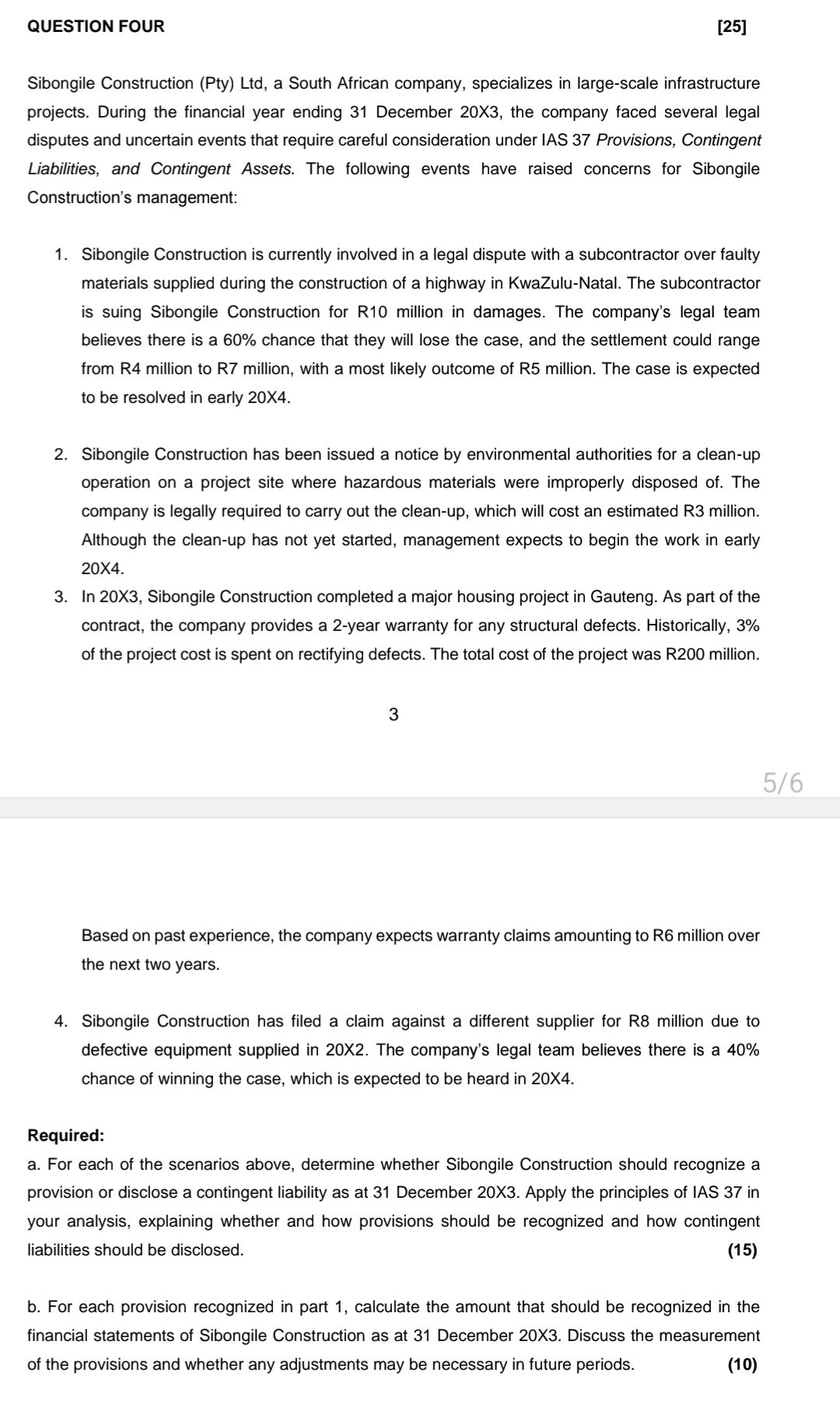 QUESTION FOUR [ 2 5 ] Sibongile Construction (