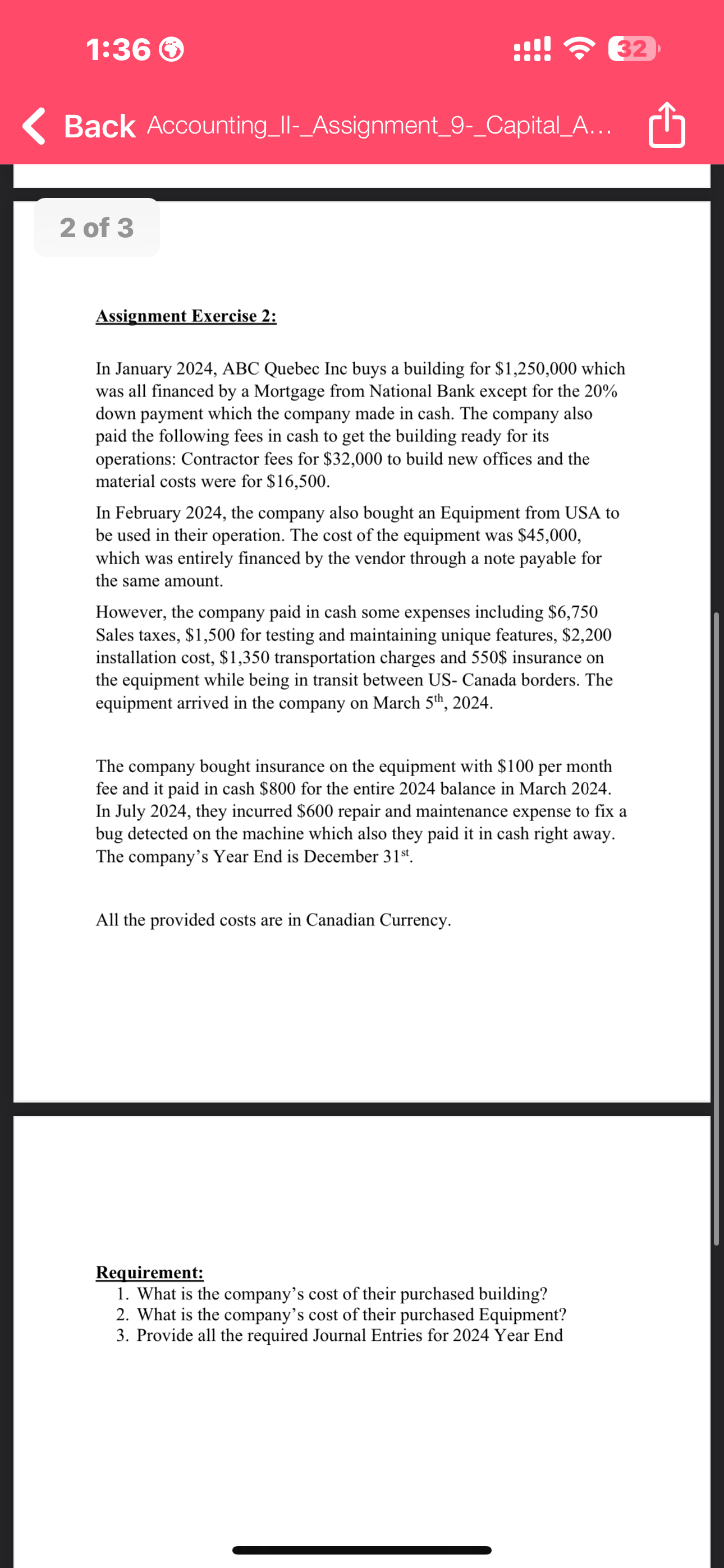 1 : 3 6 Back Accounting _ II - _ Assignment _ 9 -
