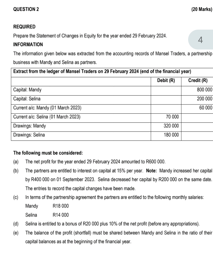 QUESTION 2 ( 2 0 Marks ) REQUIRED Prepare the