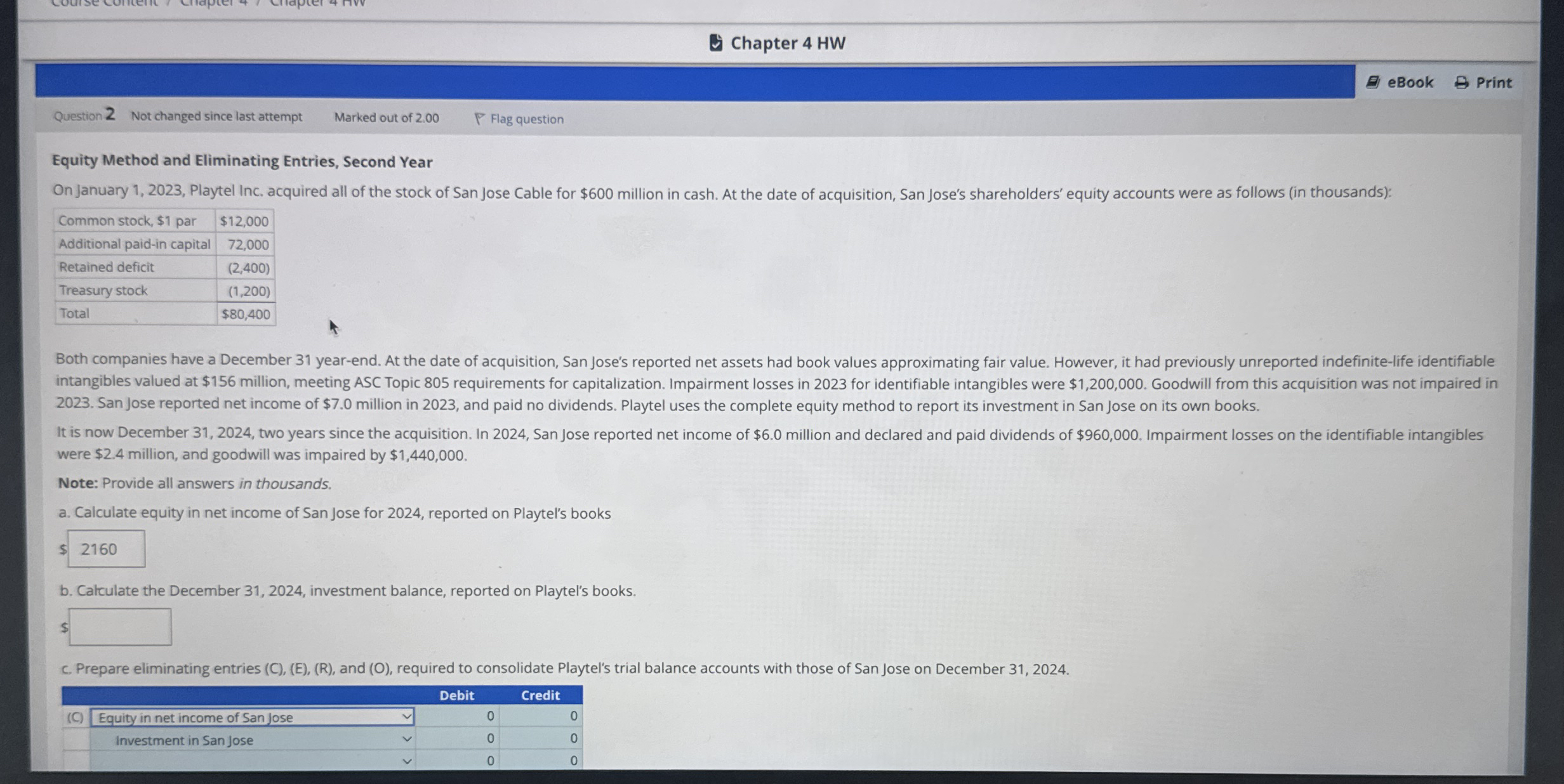 Equity Method and Eliminating Entries, Second