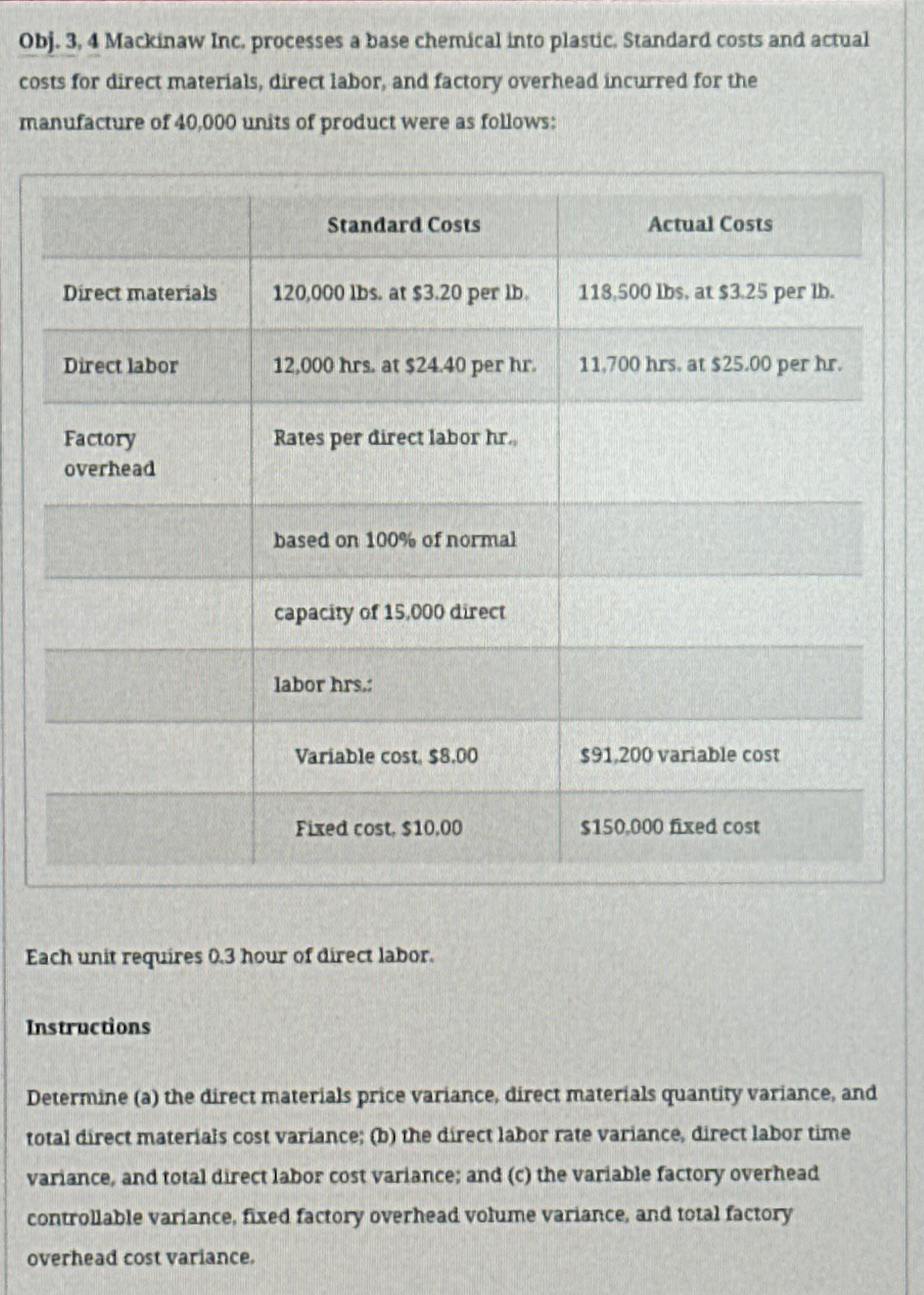 Obj. 3 , 4 Mackinaw Inc, processes a base