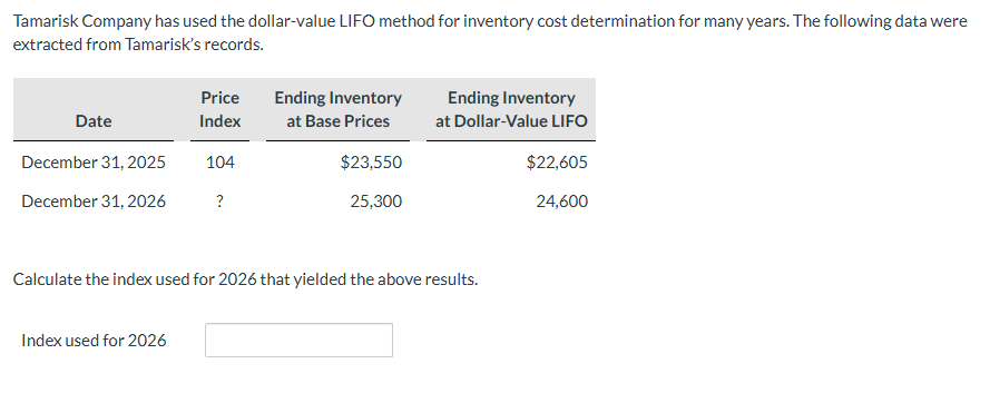 Tamarisk Company has used the dollar - value LIFO