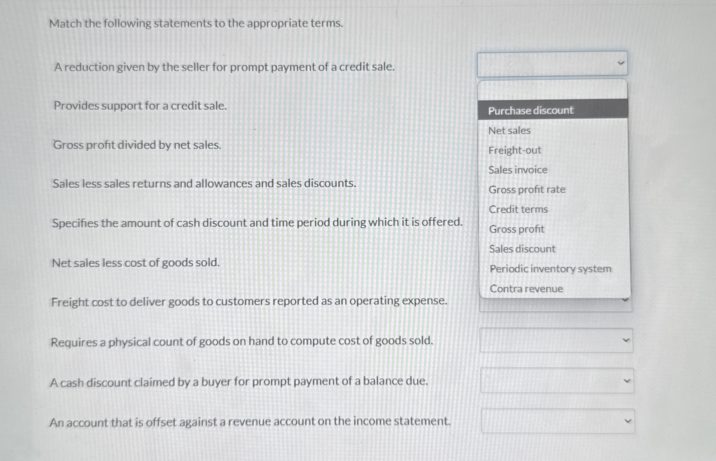 Match the following statements to the appropriate