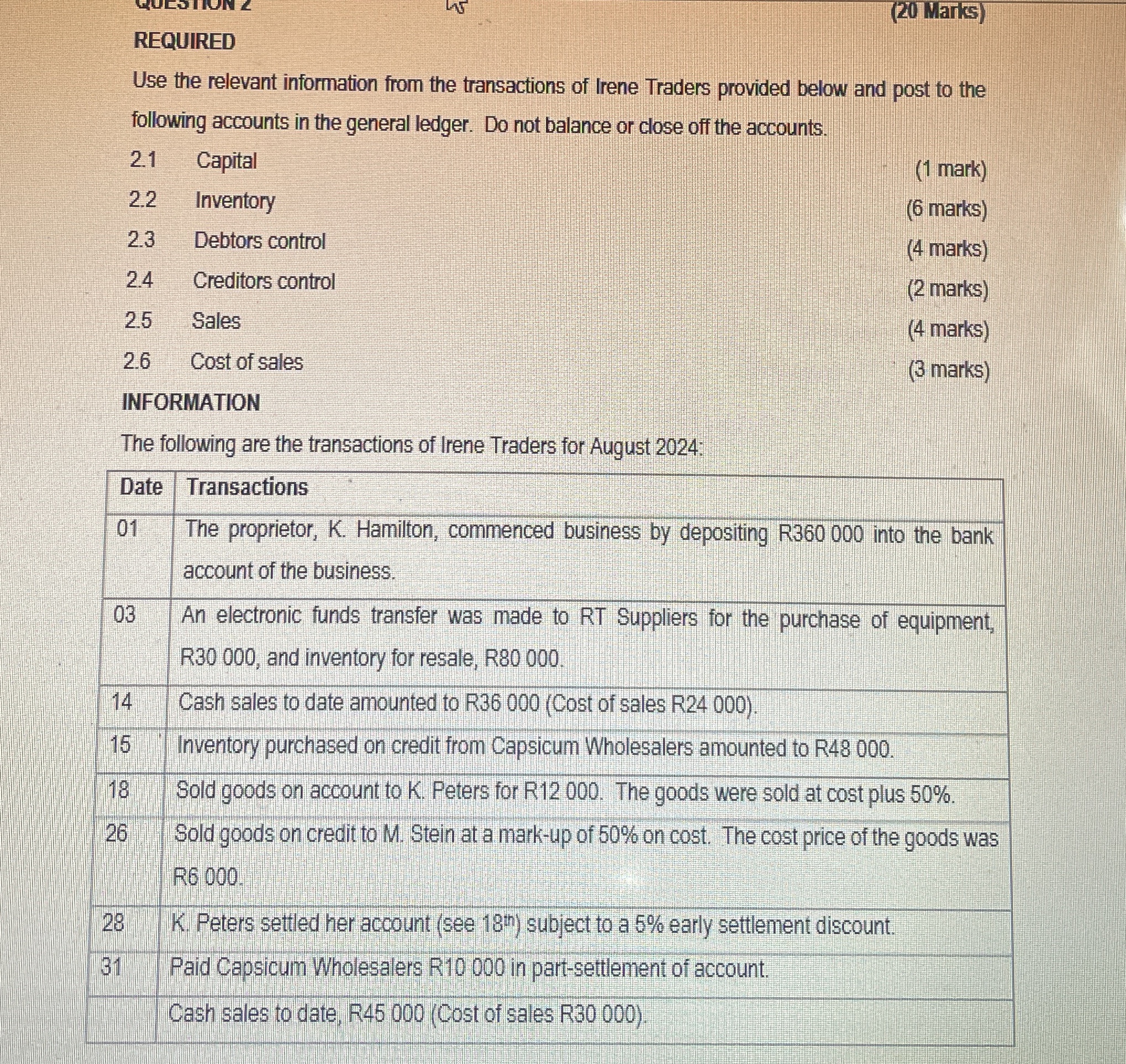 ( 2 0 Marks ) REQUIRED Use the relevant