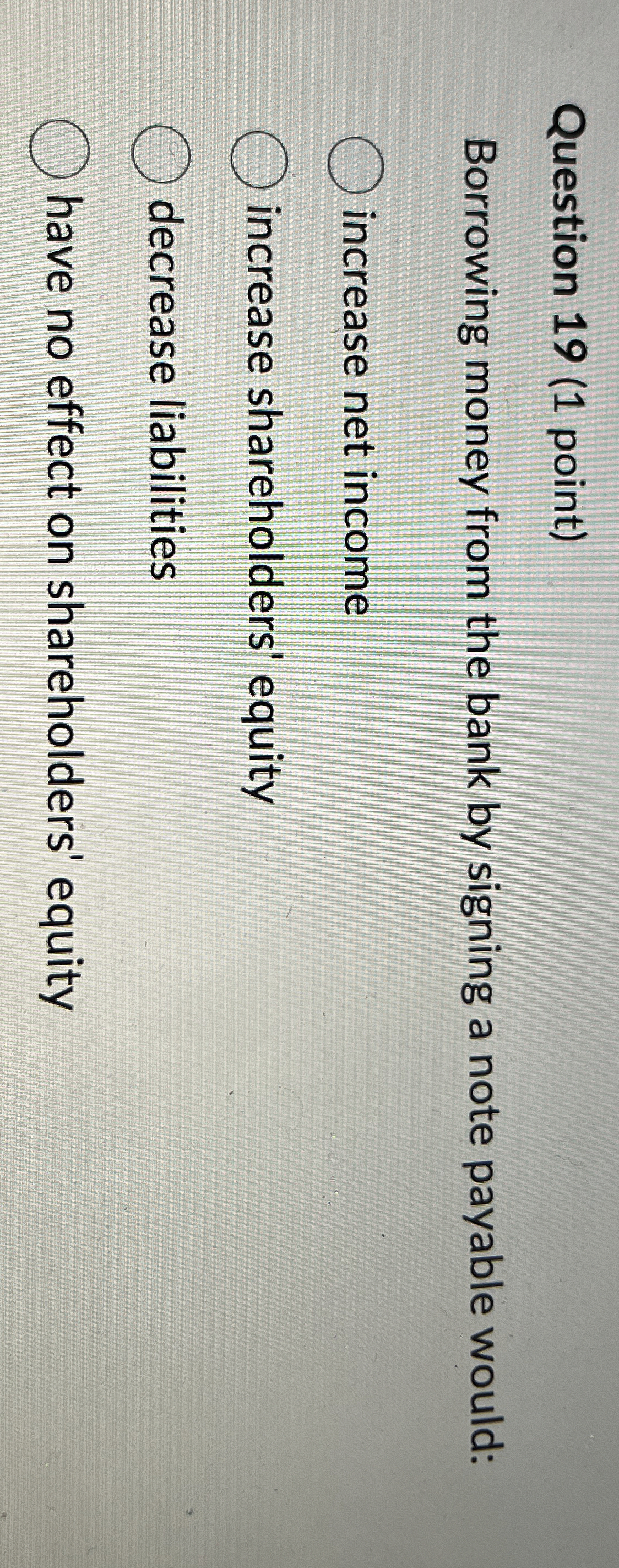 Question 1 9 ( 1 point ) Borrowing money from the