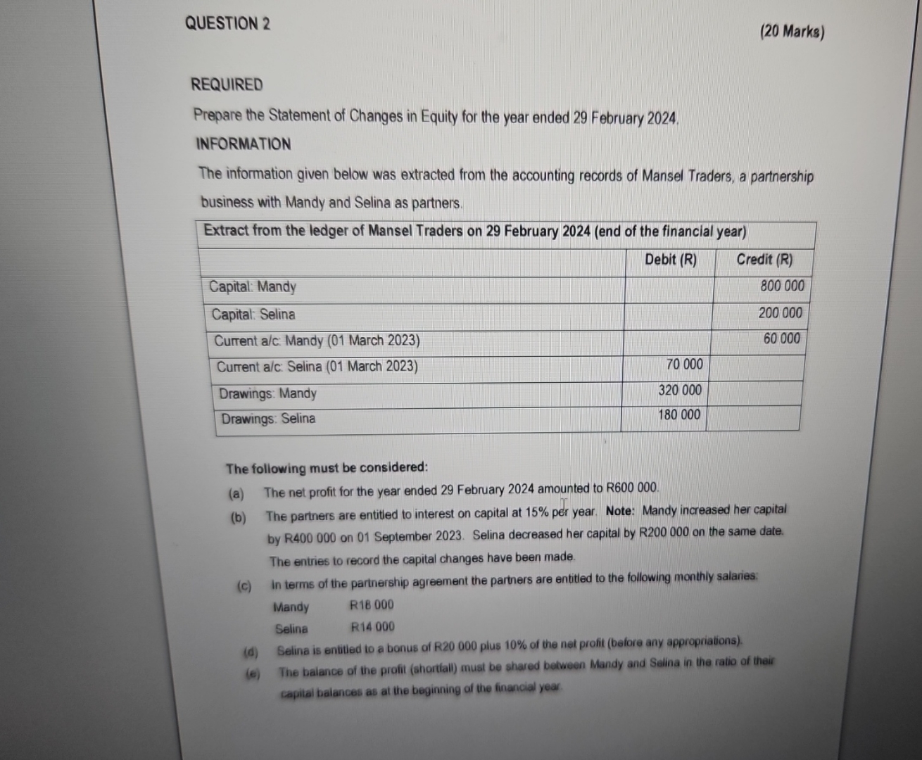 QUESTION 2 ( 2 0 Marks ) REQUIRED Prepare the