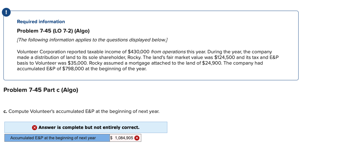 ! Required information Problem 7 - 4 5 ( LO 7 - 2