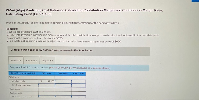 PA 5 - 5 ( Algo ) Predicting Cost Behavior,